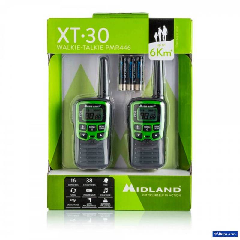 Kit 2 walkies XT30 Midland PMR 8 CH vox control bateria y cargador USB
